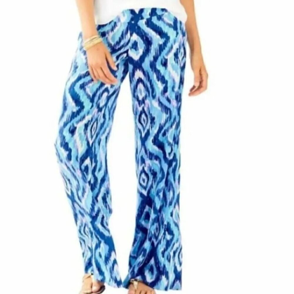 Lilly Pulitzer Blue Lolani 100% Silk Palazzo Pants - Size: 0